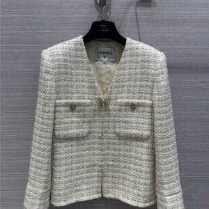 chanel light gold champagne woven plaid jacket