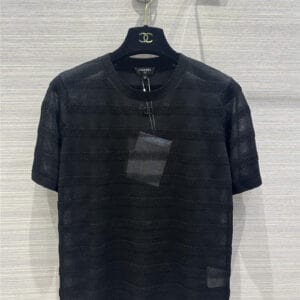 chanel striped jacquard mesh short-sleeved top