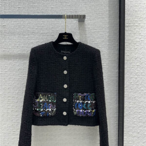 chanel textured soft tweed black jacket