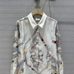 Hermès positioning print 100% silk shirt