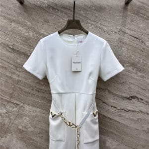 valentino chain belt short sleeve dress