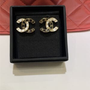 Chanel black and white double C earrings