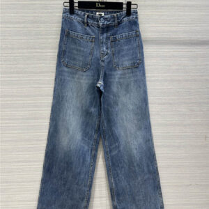dior mid-high waist double pocket straight jeans
