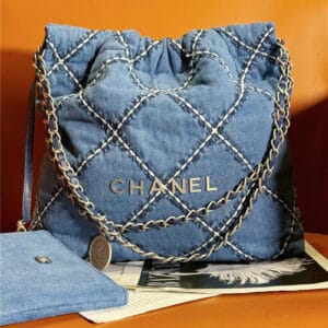 Chanel Blue Stitched Denim 22 Bag