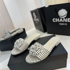 chanel new camellia hollow slippers