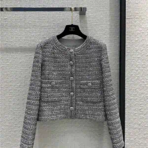 chanel off-white sequined tweed striped jacket