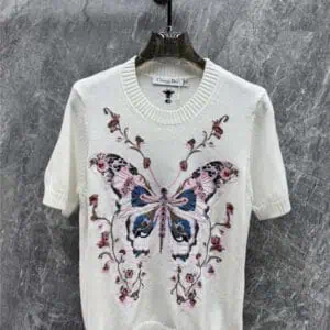 dior embroidered butterfly pattern short-sleeved T-shirt