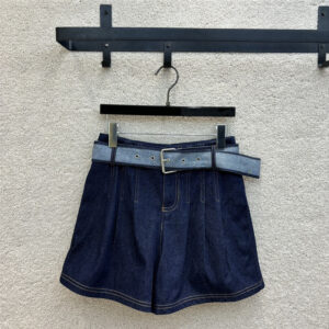 dior belted blue denim shorts