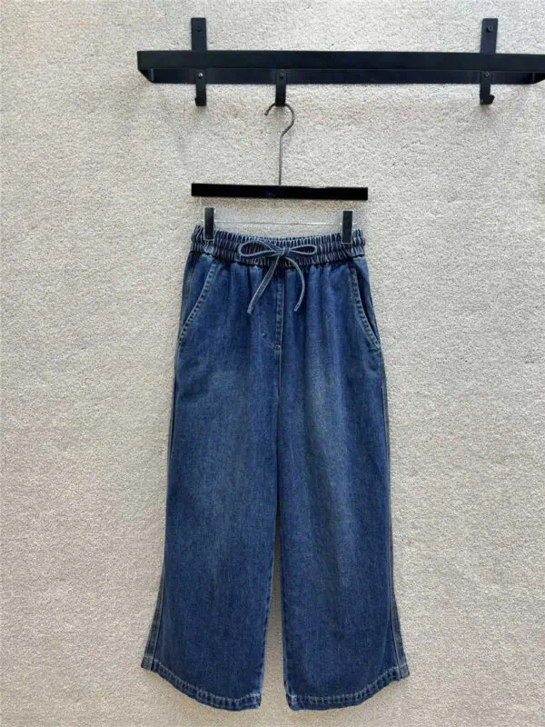 loewe elastic waist embroidered straight-leg jeans