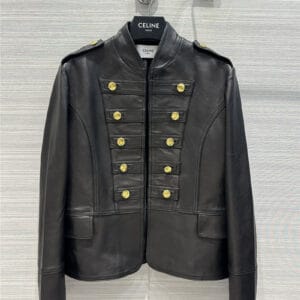 celine military style belted jacket leather jacket