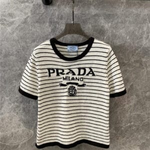 prada logo jacquard knitted short-sleeved top replica clothing
