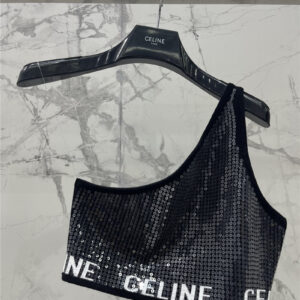 celine sequined one-shoulder cropped vest