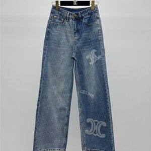 celine contrast logo print jeans replica clothes
