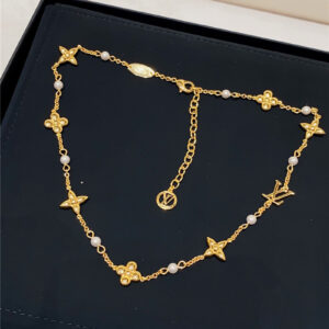 louis vuitton LV green gold flower pearl necklace