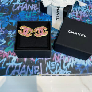 chanel pink gold double c stud earrings