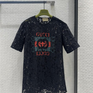 gucci zippered round neck lace short sleeve top replica clothes