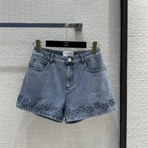 chanel hollow embroidered denim shorts replica clothes