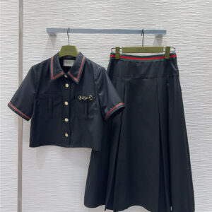 gucci preppy shirt top + pleated skirt set replica clothes