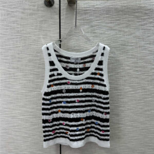 chanel contrast striped knitted crew neck vest replica clothing