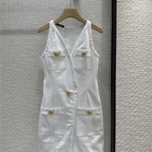 Balmain white denim buttoned dress replica clothing