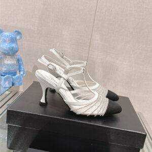 chanel mesh rhinestone high heel sandals replica designer shoes