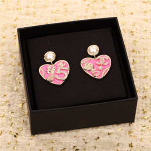 chanel white bead love heart earrings