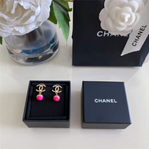chanel gold double c hanging pink bead earrings