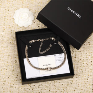 chanel black and white double choker necklace