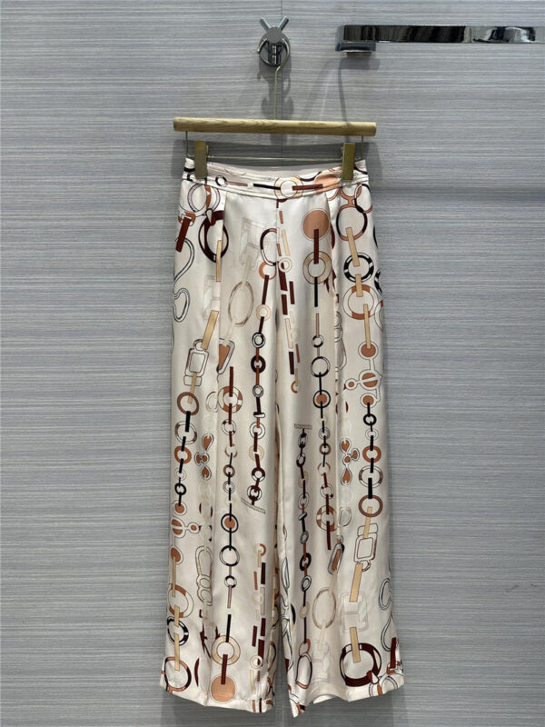 Hermès silk straight wide leg pants replica designer clothes