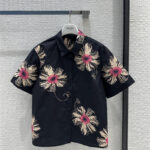 prada black floral print short sleeve shirt replicas clothes