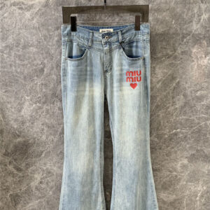miumiu red letter love print bootcut jeans replica clothing