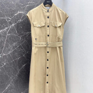 dior small stand collar khaki long dress replica designer clothes