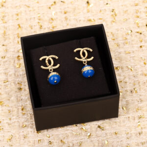 chanel blue pearl double c earrings