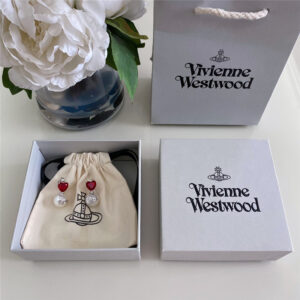 Vivienne Westwood Heart Diamond Saturn Pearl Stud Earrings